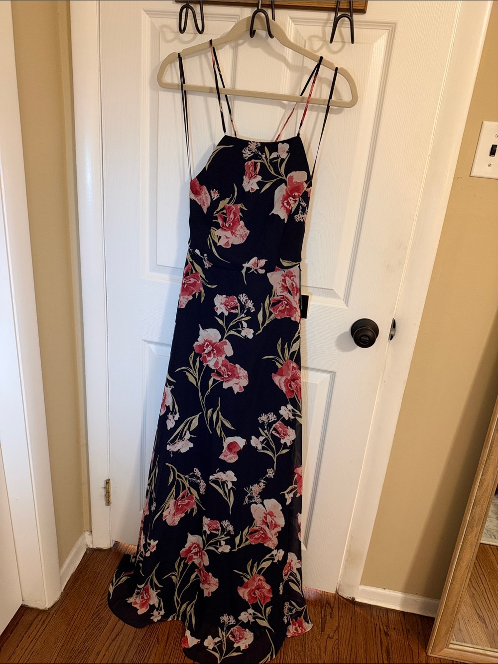 Lulus Aubree Navy Blue Floral Print Lace-Up Maxi Dress